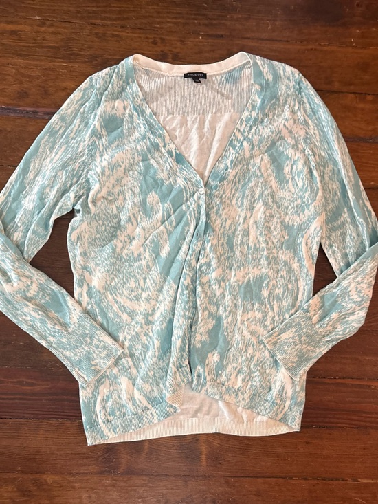 Talbots Sweaters - Talbots blue white teal patterned button up cardigan sweater size M